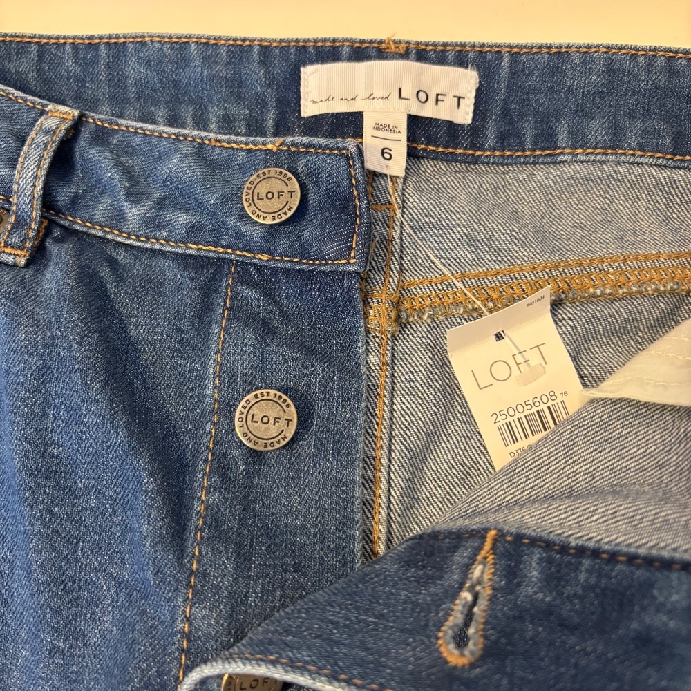 LOFT High Waist Cotton Button Up Mini Skirt Dark Wash Blue Womens Size 6 NWT - Picture 3 of 3